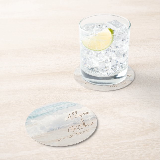 Beach Wedding | Seaside Wedding Round Paper Coaster (Insitu)