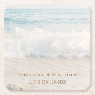 Beach Wedding Seaside Wedding Square Paper Coaster