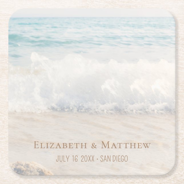 Beach Wedding | Seaside Wedding Square Paper Coaster (Front)