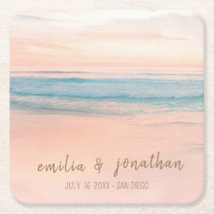Beach Wedding Seaside Wedding Square Paper Coaster