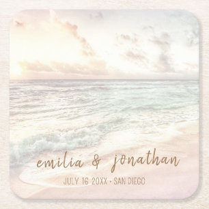 Beach Wedding Seaside Wedding Square Paper Coaster