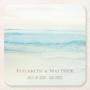 Beach Wedding Seaside Wedding Square Paper Coaster