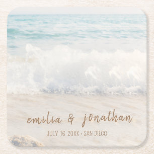 Beach Wedding   Seaside Wedding Square Paper Coaster