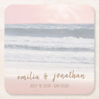 Beach Wedding | Seaside Wedding Square Paper Coaster
