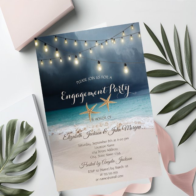 Beach Wedding, Seastars String Lights Engagement Invitation (Creator Uploaded)