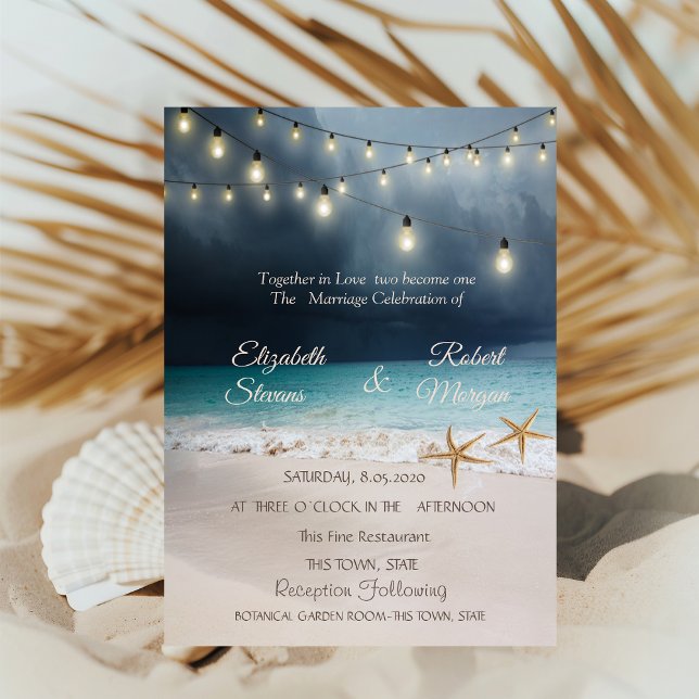 Beach Wedding Seastars String Lights Invitation (Creator Uploaded)