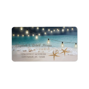 Beach Wedding Seastars String Lights Label
