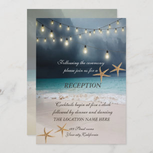 Beach  Wedding, Seastars String Lights  Reception Invitation