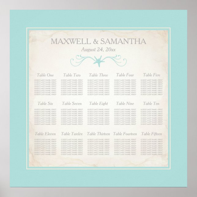 Beach Wedding SEATING CHART, Starfish Poster (Front)
