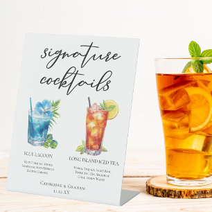 Beach Wedding Signature Cocktails Menu Pedestal Sign