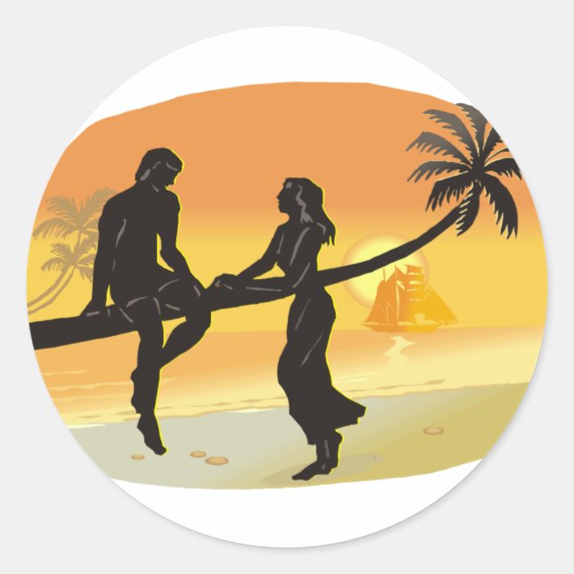 Beach Wedding Silhouette Classic Round Sticker (Front)