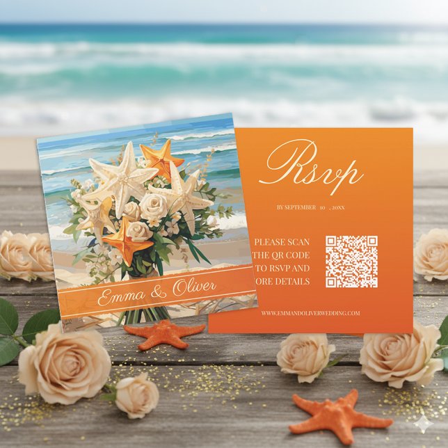 Beach Wedding Starfish Bouquet RSVP Card (Creator Uploaded)