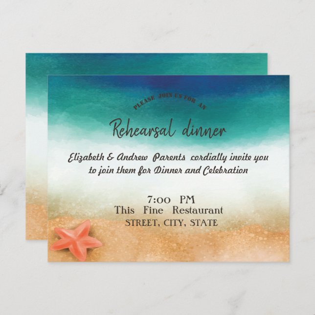 Beach Wedding, Starfish Rehearsal Dinner Invitation (Front/Back)