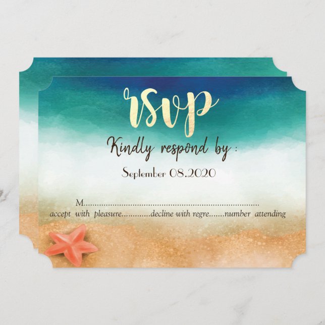 Beach Wedding,Starfish RSVP Invitation (Front/Back)