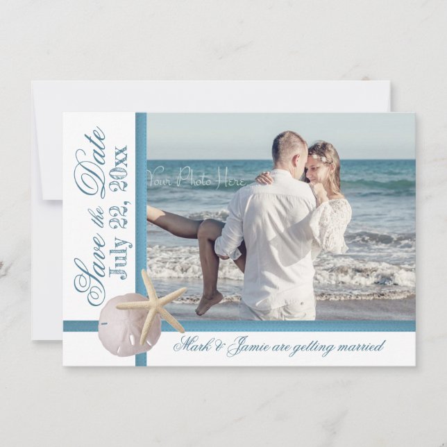 Beach Wedding Starfish Sand Dollar Save the Date Invitation (Front)