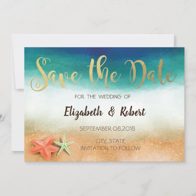 Beach Wedding,Starfish Save The Date (Front)