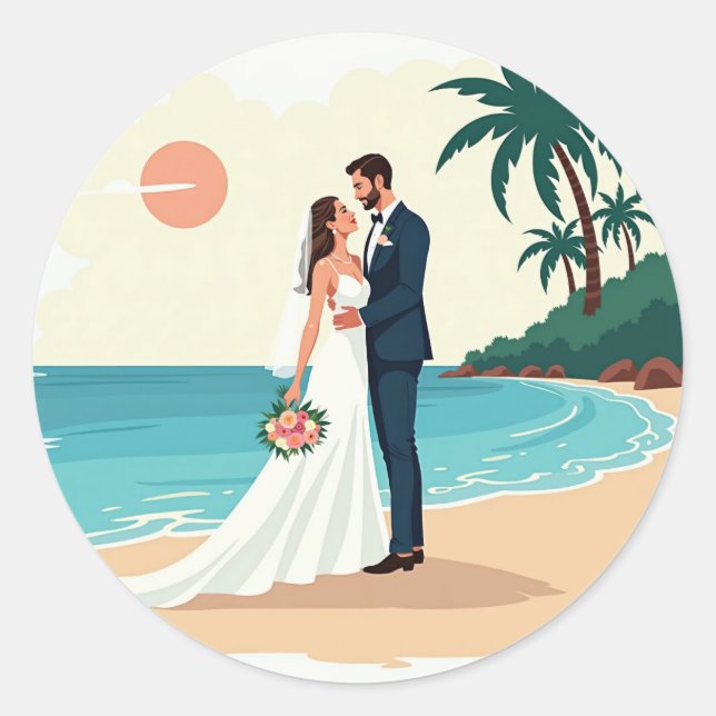 Beach Wedding Sticker (Front)