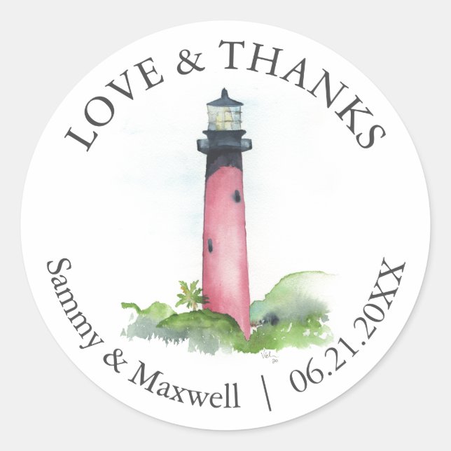 Beach Wedding Stickers Template Lighthouse (Front)
