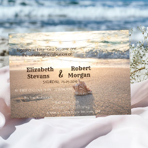 Beach Wedding, String Lights Seashell  Invitation
