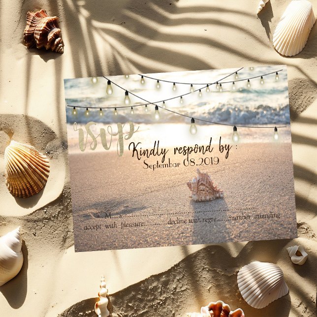Beach Wedding,String Lights Seashell RSVP Invitation (Creator Uploaded)
