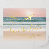 Beach Wedding Sunset Heart Aeroplane Save the Date