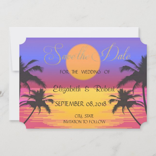 Beach Wedding Sunset  Save The Date (Front)