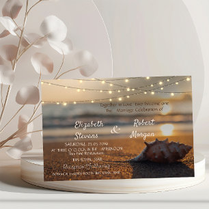 Beach Wedding Sunset Seashell Invitation