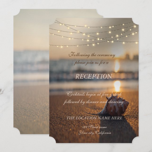Beach  Wedding Sunset  Seashell Reception Invitation (Front/Back)