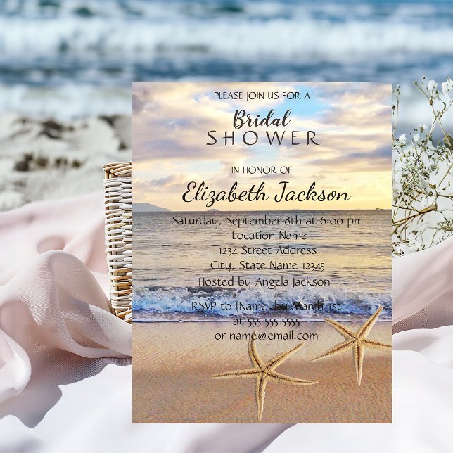 Beach Wedding Sunset, Seastars Bridal Shower Invitation (Creator Uploaded)