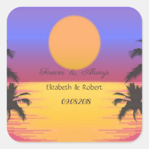 Beach Wedding Sunset Square Sticker