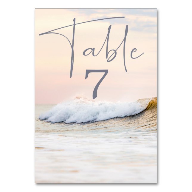 BEACH WEDDING TABLE CARD | OCEAN SUNSET NUMBER (Front)