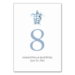Beach Wedding Table Number Cards Sea Turtle