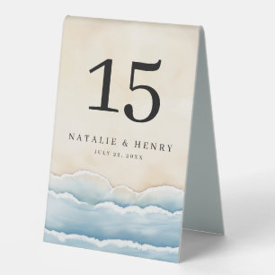 Beach Wedding Table Number Tent with Ocean Waves
