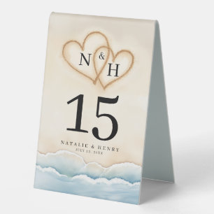 Beach Wedding Table Number with Sand Heart Design