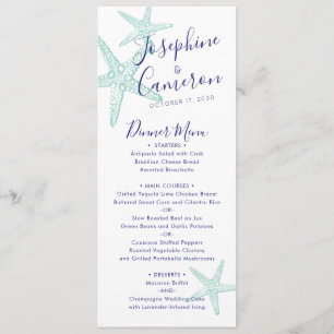 Beach Wedding Teal Blue Starfish Modern Menu