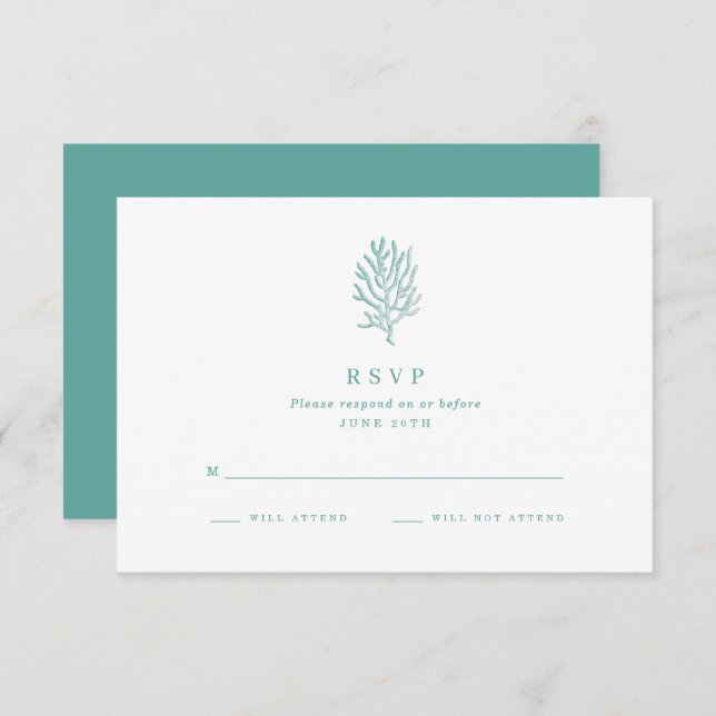 Beach Wedding Teal Coastal Coral RSVP (Front/Back)