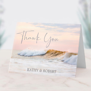 BEACH WEDDING THANK YOU CARD   OCEAN SUNSET FOLDED