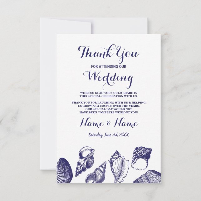 Beach Wedding Thank You Card Shells Ocean Invite (Front)