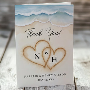 Beach Wedding Thank You Card with Sand Hearts