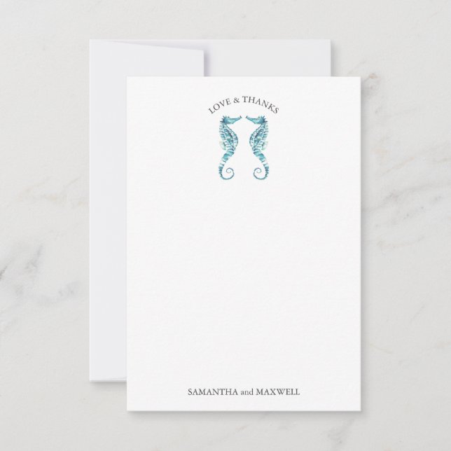 Beach Wedding Thank You Cards Seahorses (Front)