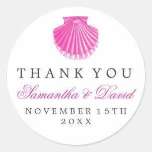 Beach Wedding Thank You Scallop Shell Pink Classic Round Sticker
