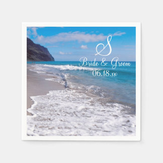 Beach Wedding Theme Monogram Date Bride Groom Name Napkin
