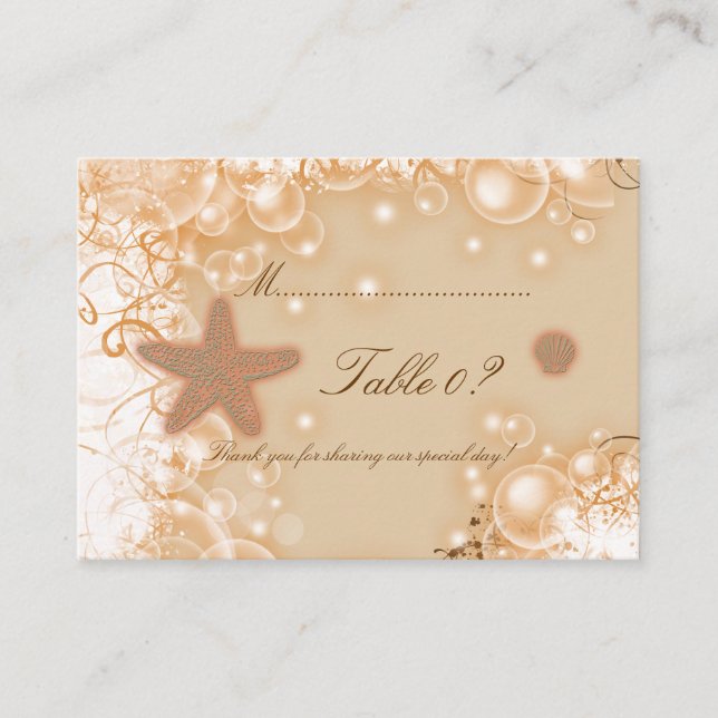 Beach wedding theme ~ table number card (Front)