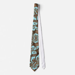 Beach Wedding Tie Hibiscus Floral Luau Blue Brown
