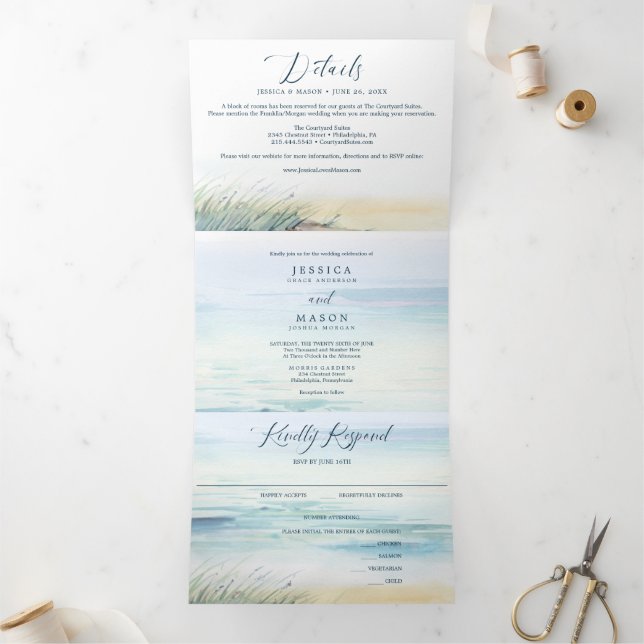 Beach Wedding Tri-Fold Invitations RSVP (Inside)