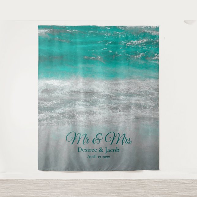 Beach Wedding Turquoise Tropical Ocean Backdrop Tapestry (Front)