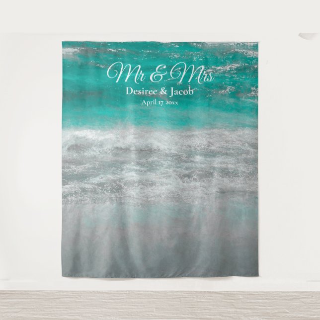 Beach Wedding Turquoise Tropical Ocean Photo Booth Tapestry (Front)