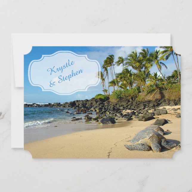 Beach Wedding | Turtles | Ocean | Palm Trees Invitation (Front)
