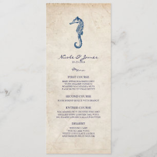 Beach Wedding Vintage Blue Seahorse Menu