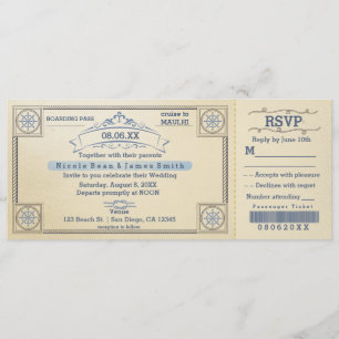 Beach Wedding Vintage Boarding Ticket Invitations